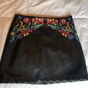Republic Boho Black Leather Embroidered Skirt